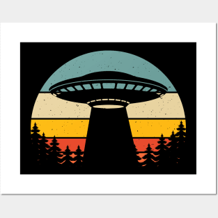 Retro UFO Forest Posters and Art